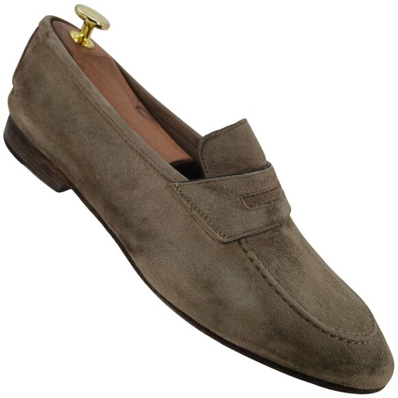 Andrea Ventura Firenze Mens 8.5D Tan Soft Suede Dress Shoes Penny Loafers Italy - Picture 1 of 11